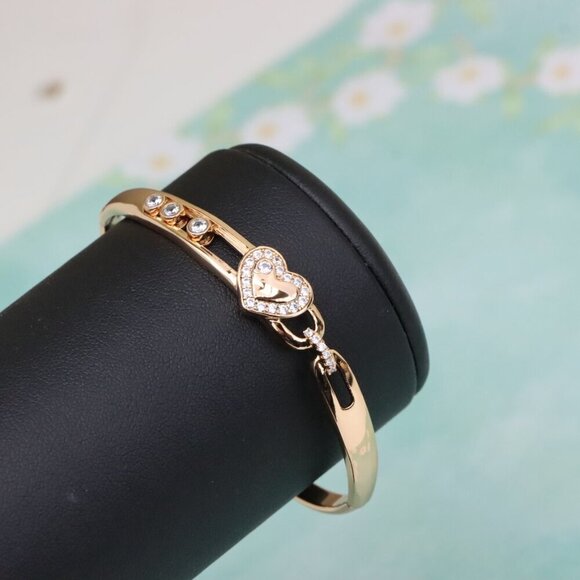 Rose Gold Bangle with Crystal Heart Center, XPBL0579 - Picture 7 of 12